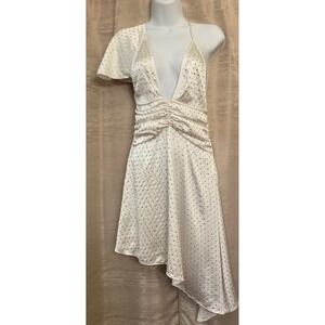 WeWoreWhat Crystal Asymmetrical Mini Dress Halter Plunge Open Back White Size‎ 2